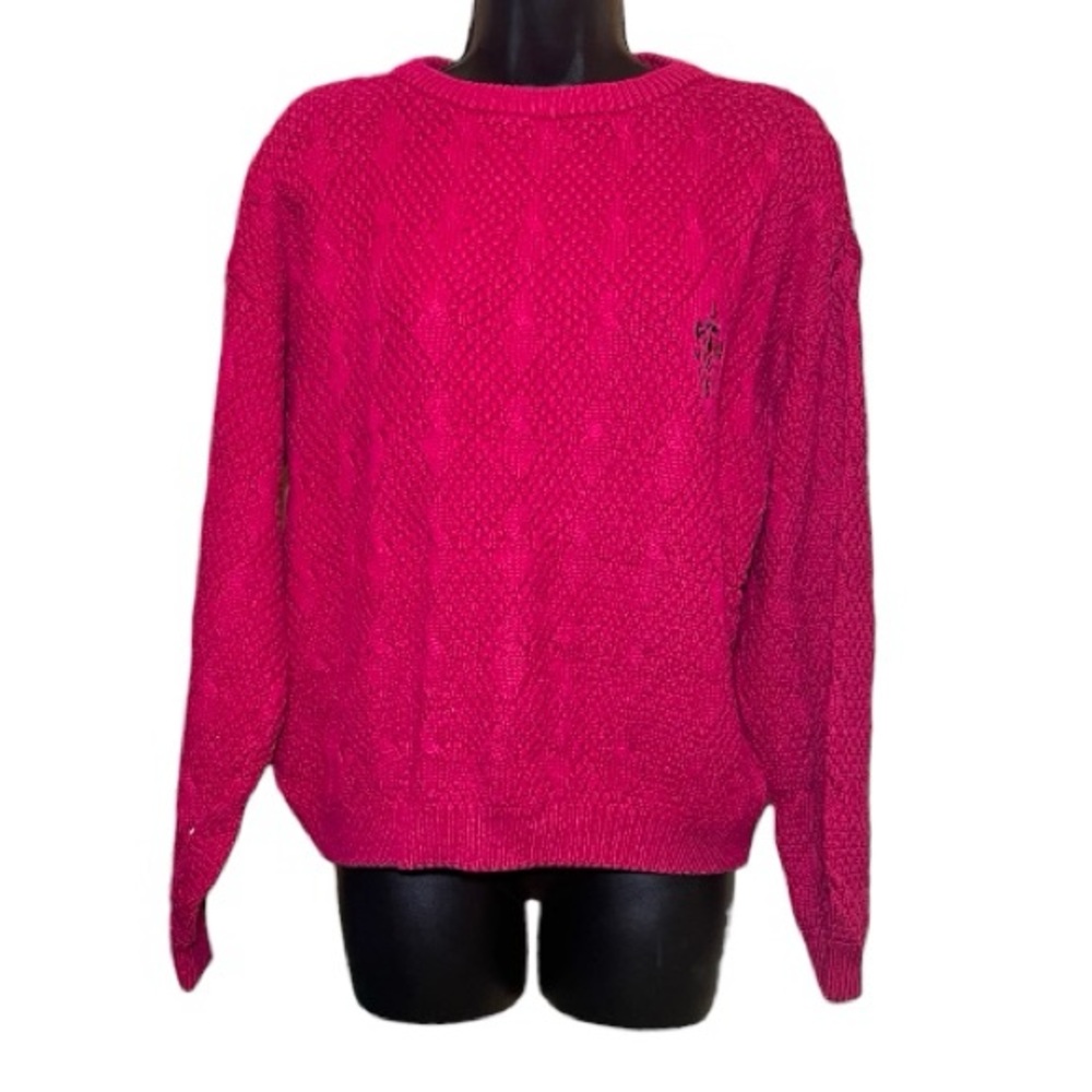 Nordstrom Point of View Vintage Pink Cable Knit Sweater With Embroidered Logo